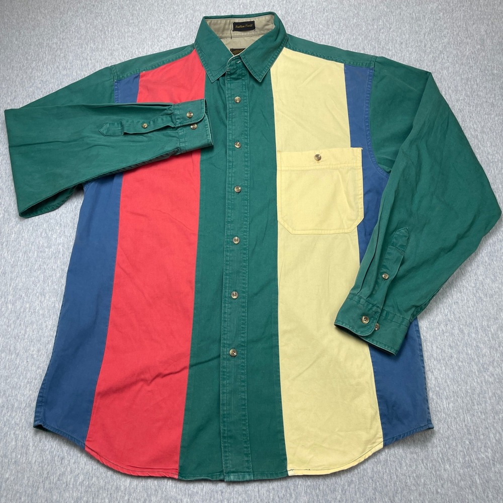 Vintage Eddie Bauer Shirt Mens M Rufton Twill Colorblock Button Down 90s Heavy
